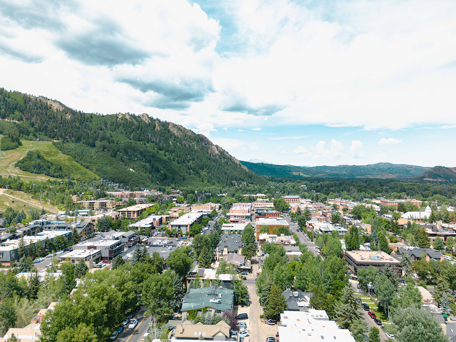 Downtown Aspen and Aspen Mountain from above