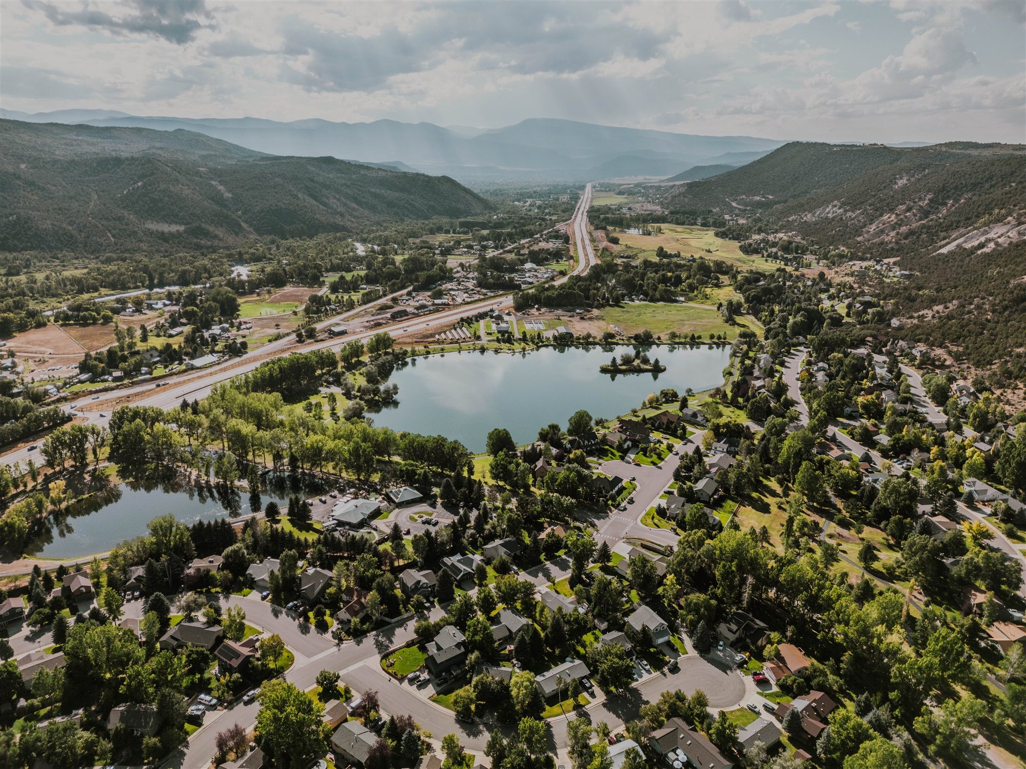 Aerial view across Basalt and the Roaring Fork Valley